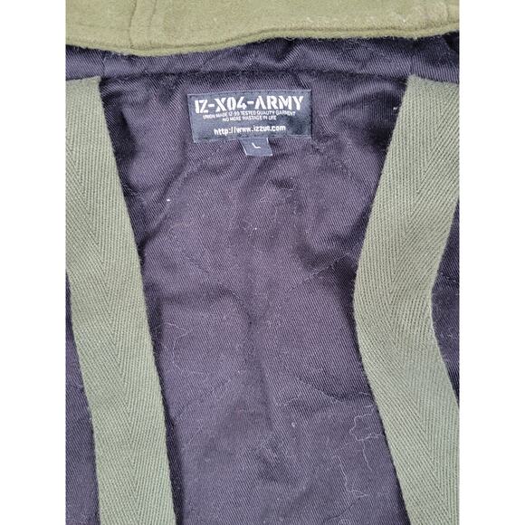 Izzue IZ-X04-Army Green Wool Blend Mens Large Button Military Style Heavy Jacket - Picture 9 of 16